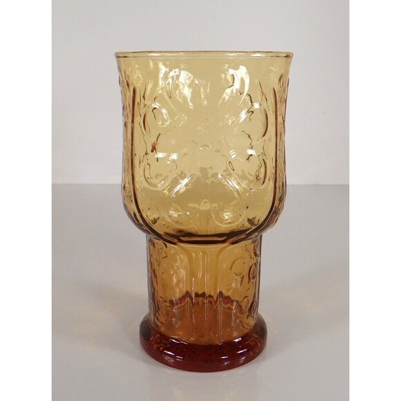 Libbey COUNTRY GARDEN Daisy Pattern Amber Glass Cooler Tumbler (s) LOT OF 3 - Picture 7 of 8